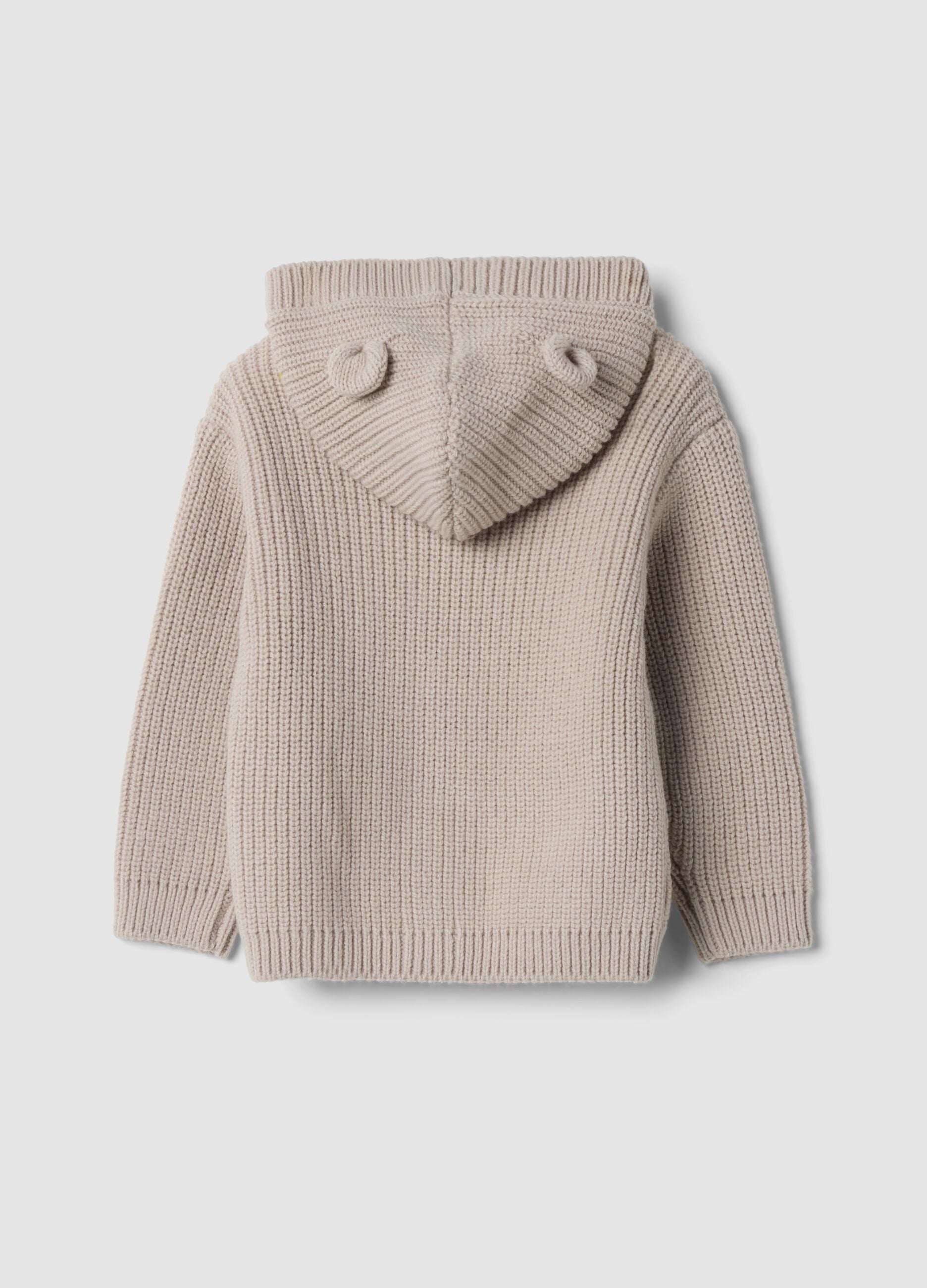 Grey V-neck hooded knitted cardigan, regular fit