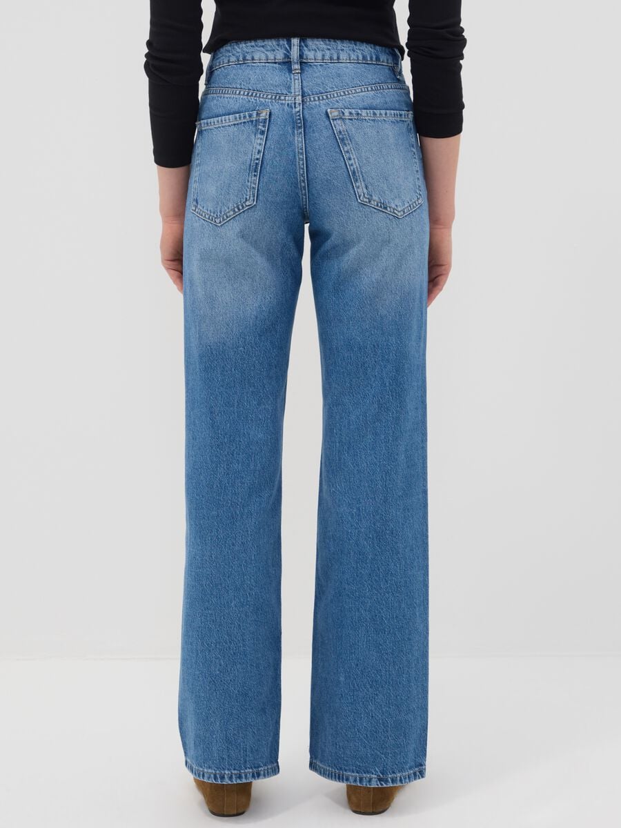 Light blue pure cotton high-waisted wide-leg denim jeans_2