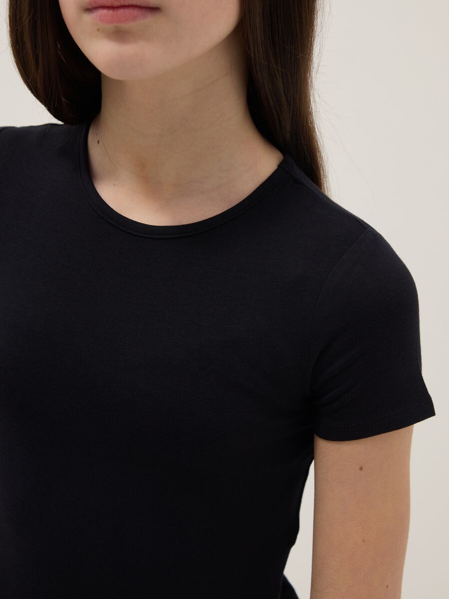 Girls' fitted black stretch cotton bodysuit_2