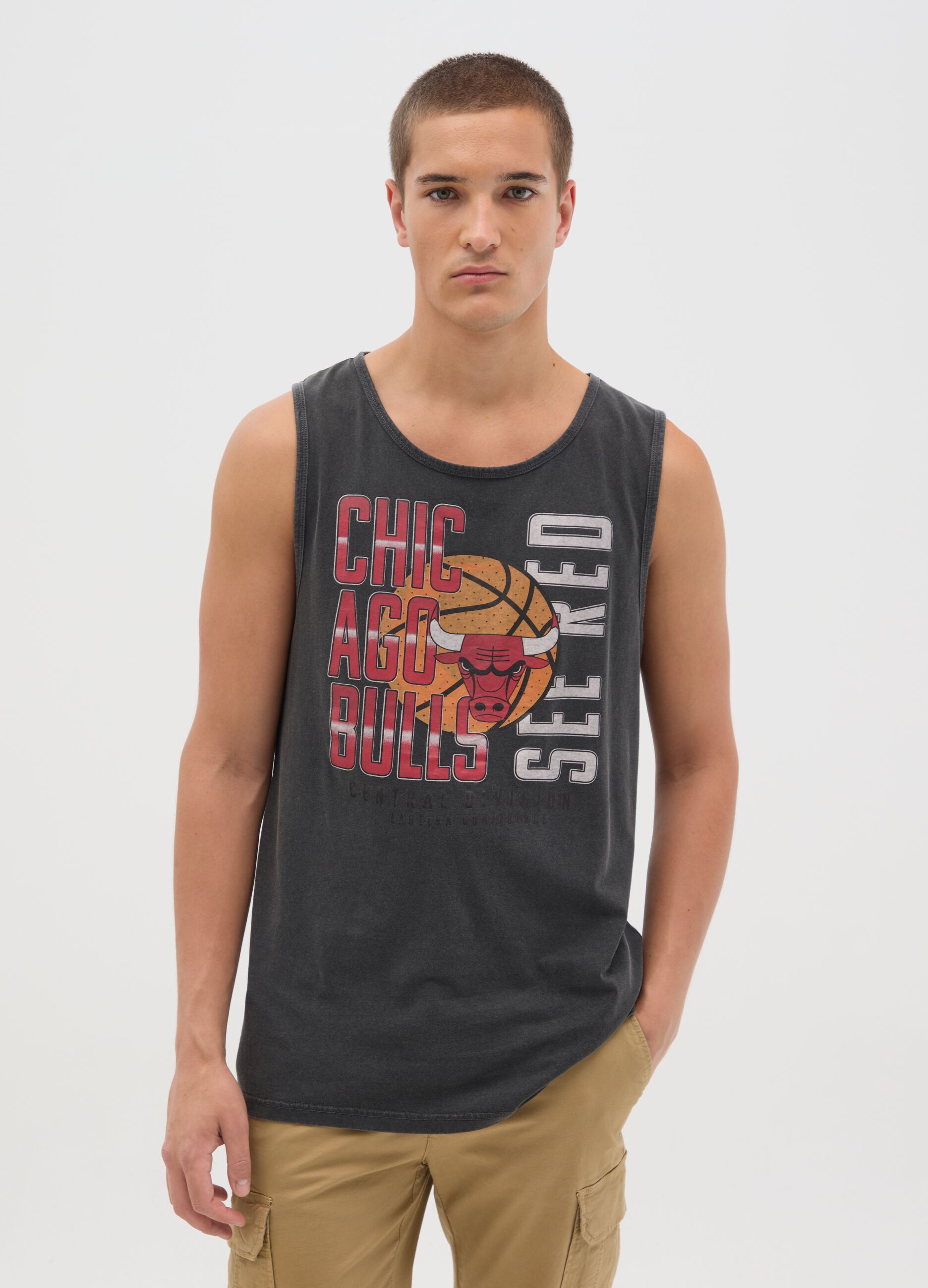 Canotta da uomo in puro cotone nero regular fit con logo