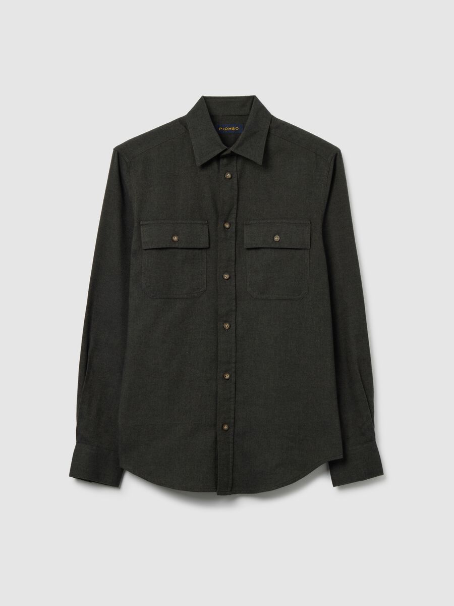 Black pure cotton regular fit shirt with pockets_0