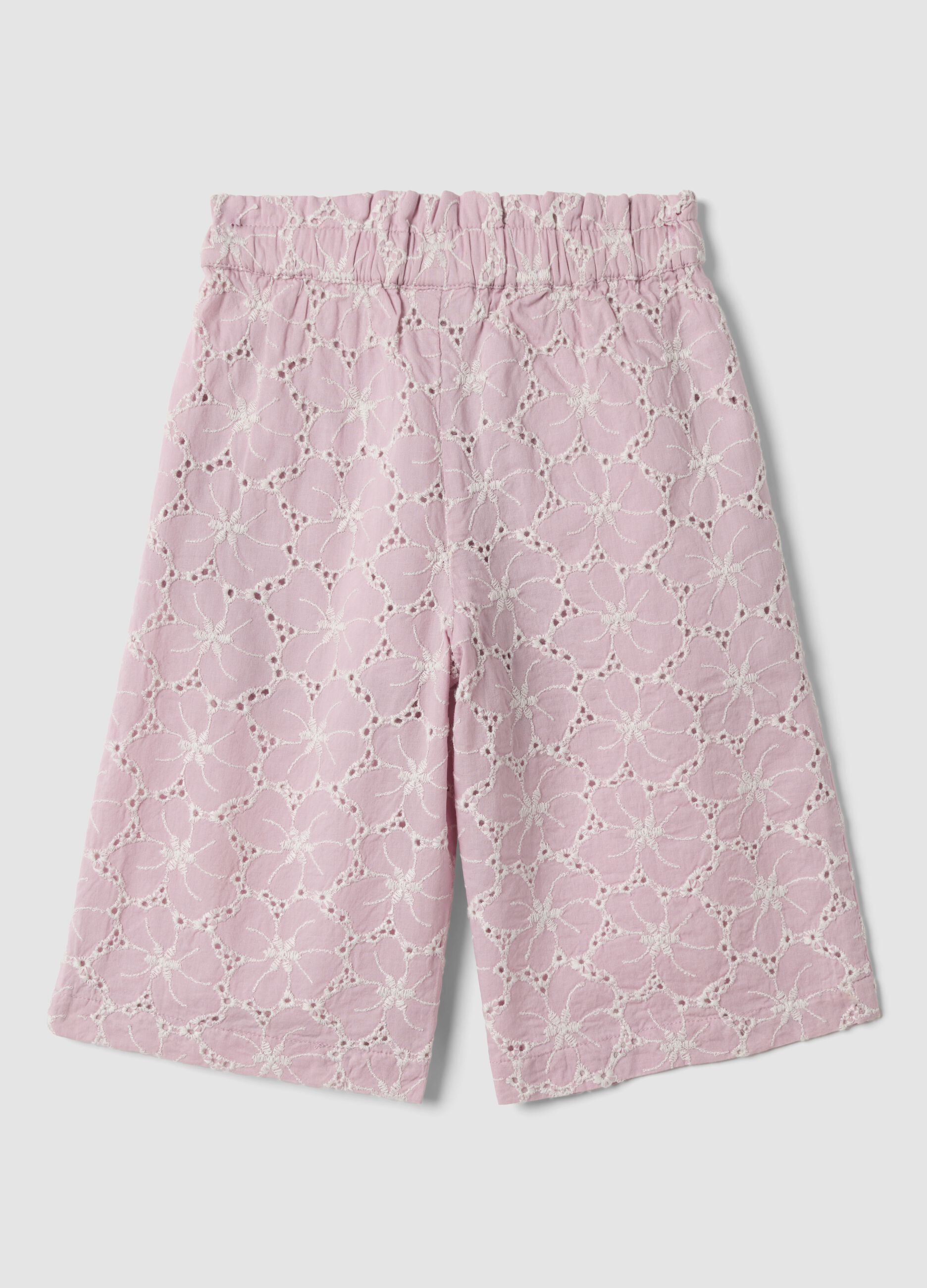 Pink palazzo trousers in pure broderie anglaise cotton