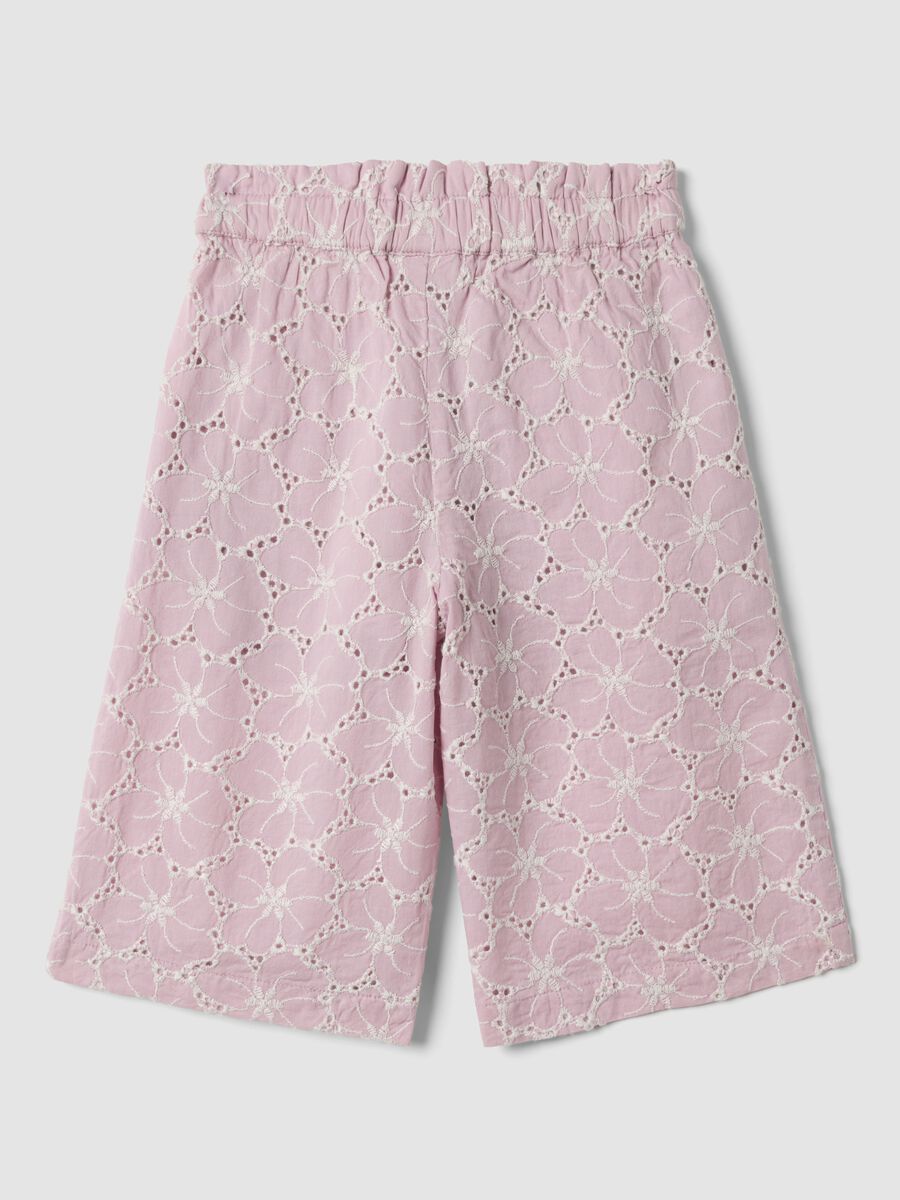 Pink palazzo trousers in pure broderie anglaise cotton_1