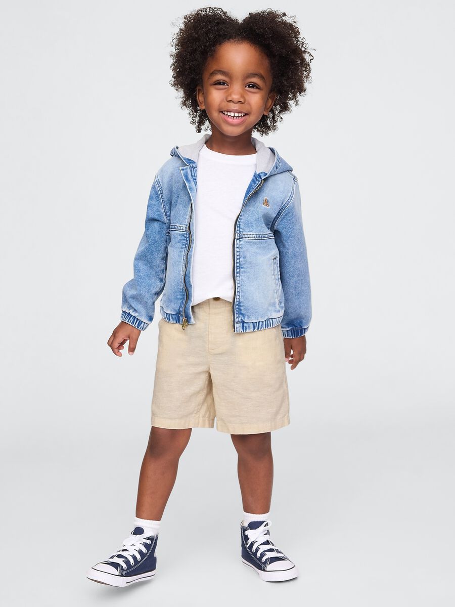 Beige linen and cotton shorts for children_0