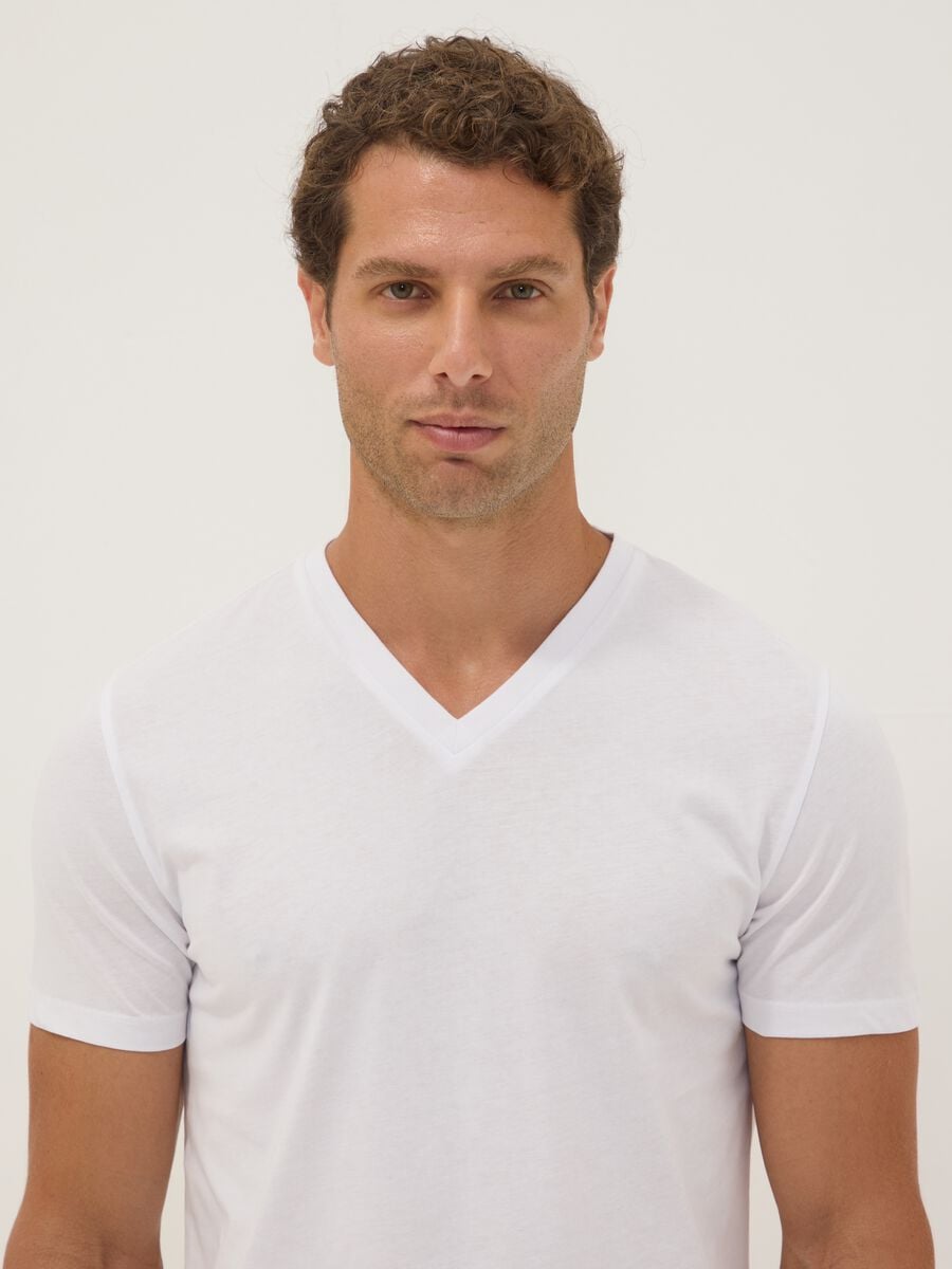 Tripack di t-shirt bianche in cotone organico con scollo a V_1