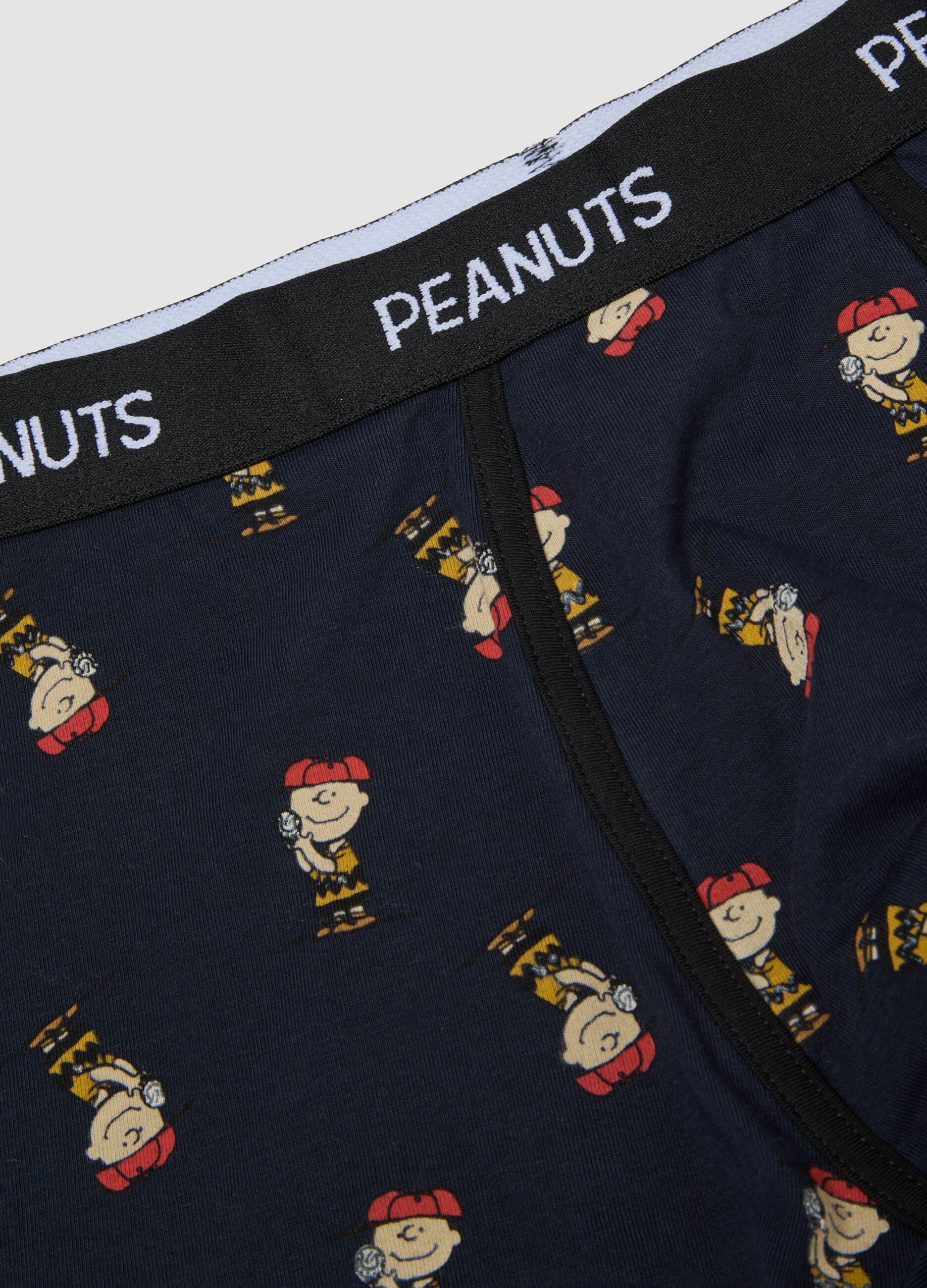 Navy blue organic stretch cotton boxer shorts with Peanuts print