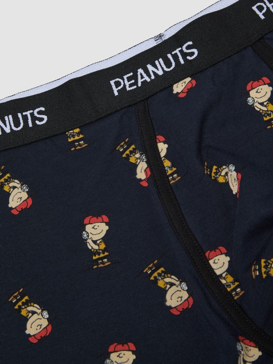 Navy blue organic stretch cotton boxer shorts with Peanuts print_2