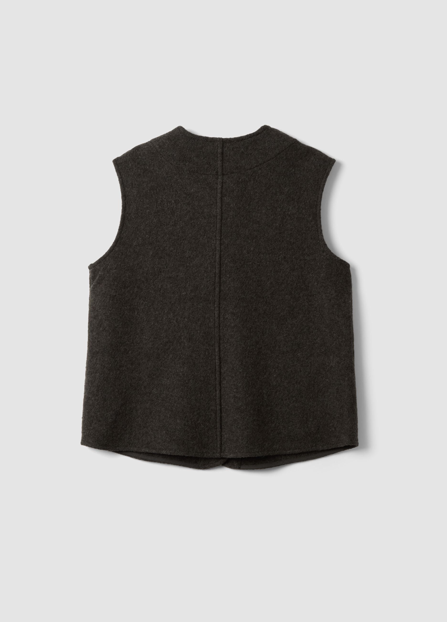 Gilet nero in pura lana con girocollo over fit