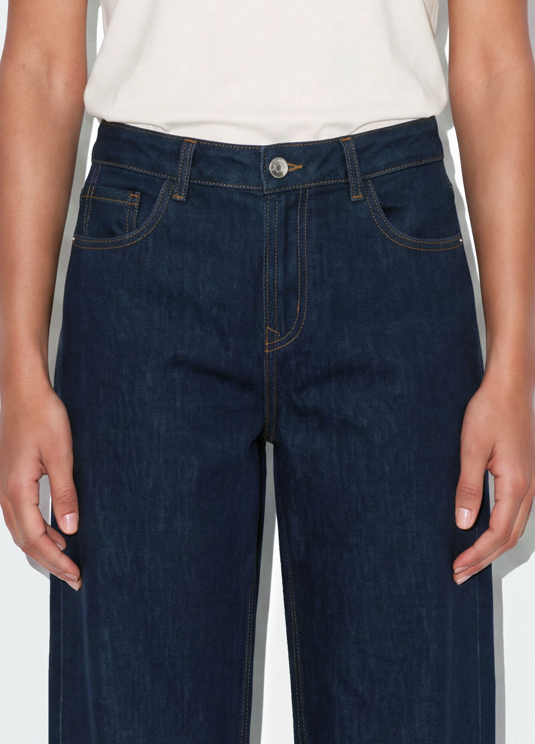 Blue denim wide-leg jeans in pure cotton