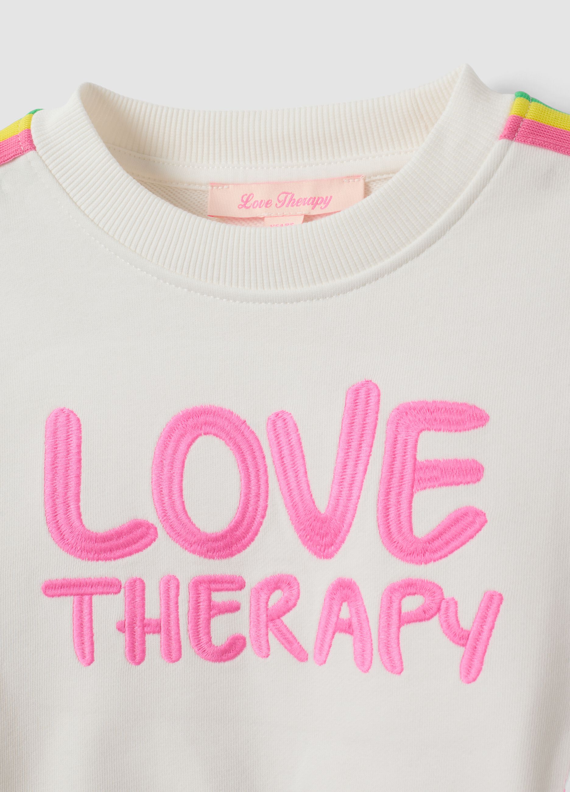 White cotton-blend sweatshirt with Love Therapy slogan for girls