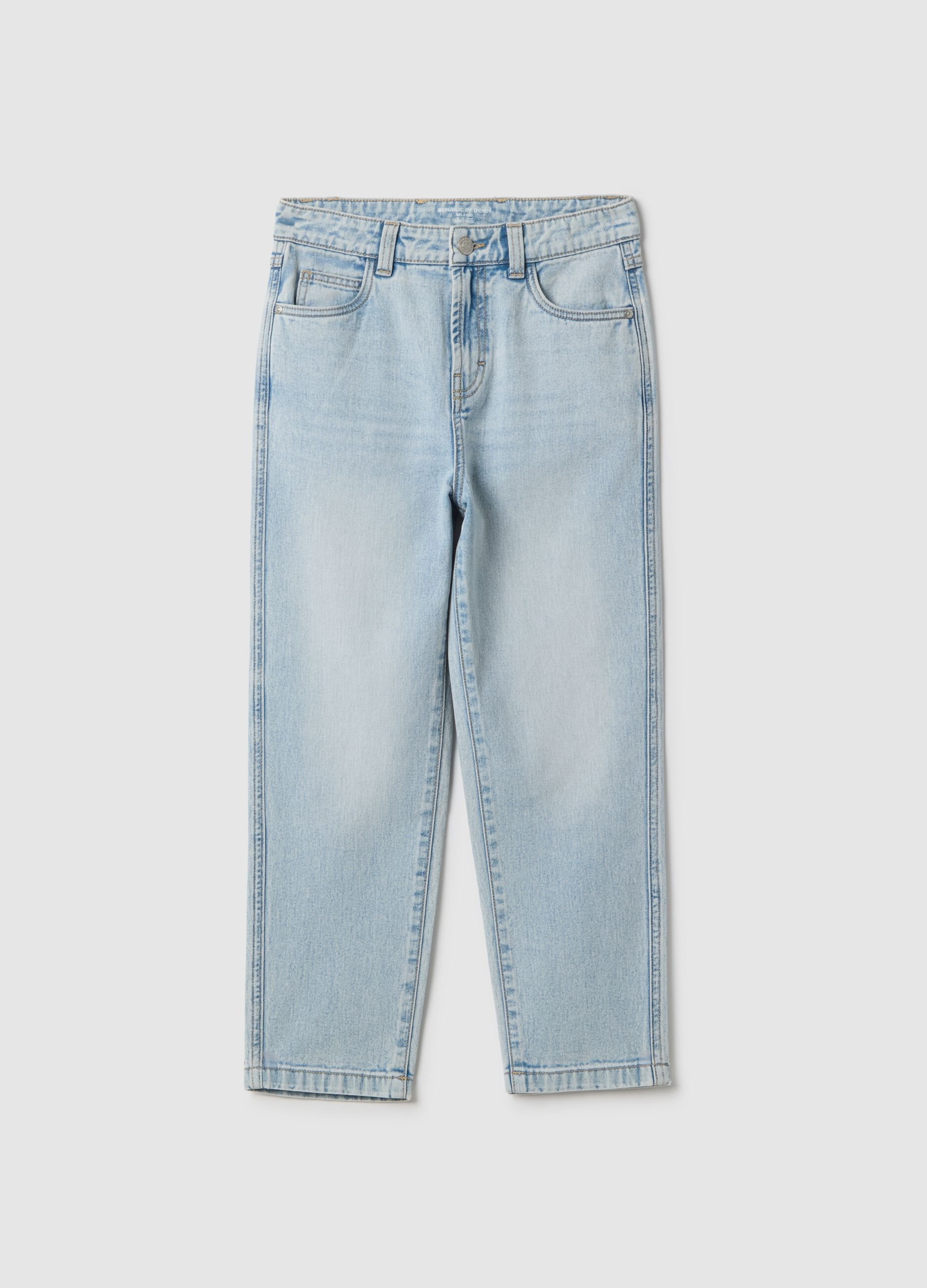 Boy's Relaxed Fit Light Blue Denim Pure Cotton Jeans
