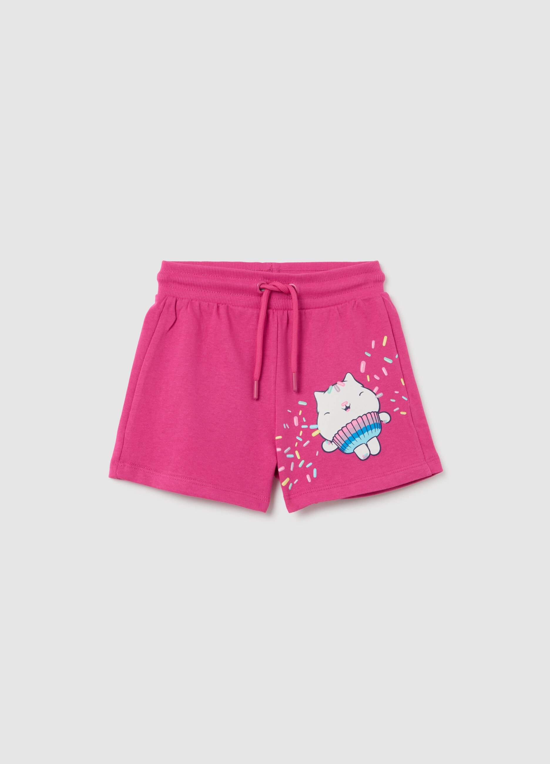 Girls' pink pure cotton shorts with regular fit