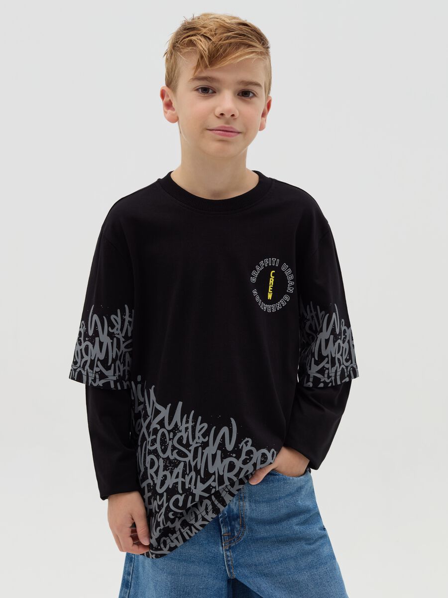 T-shirt a maniche lunghe con stampa_0