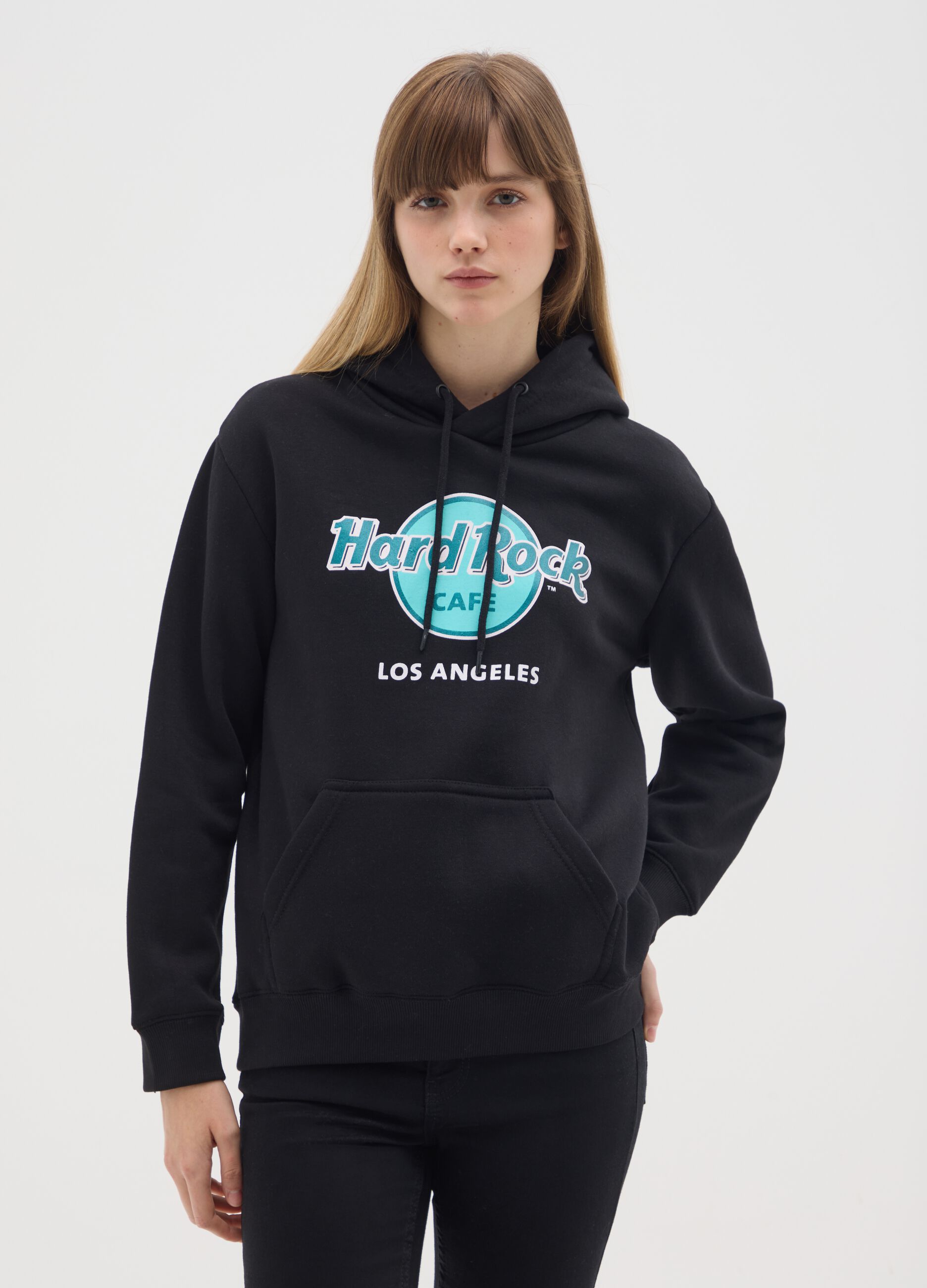 Black cotton-blend hoodie regular fit with Hard Rock Cafe logo
