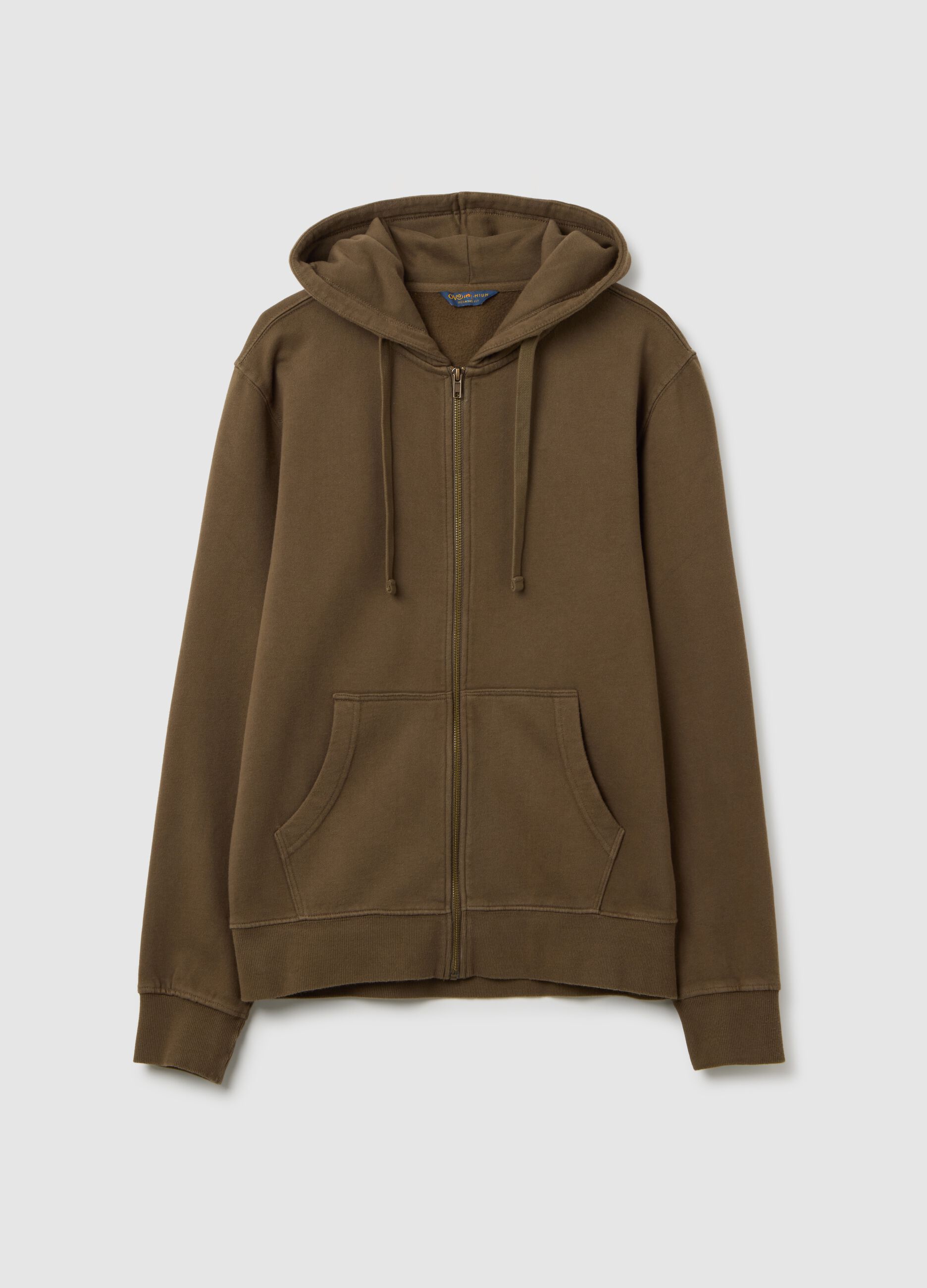 Felpa marrone con zip in cotone