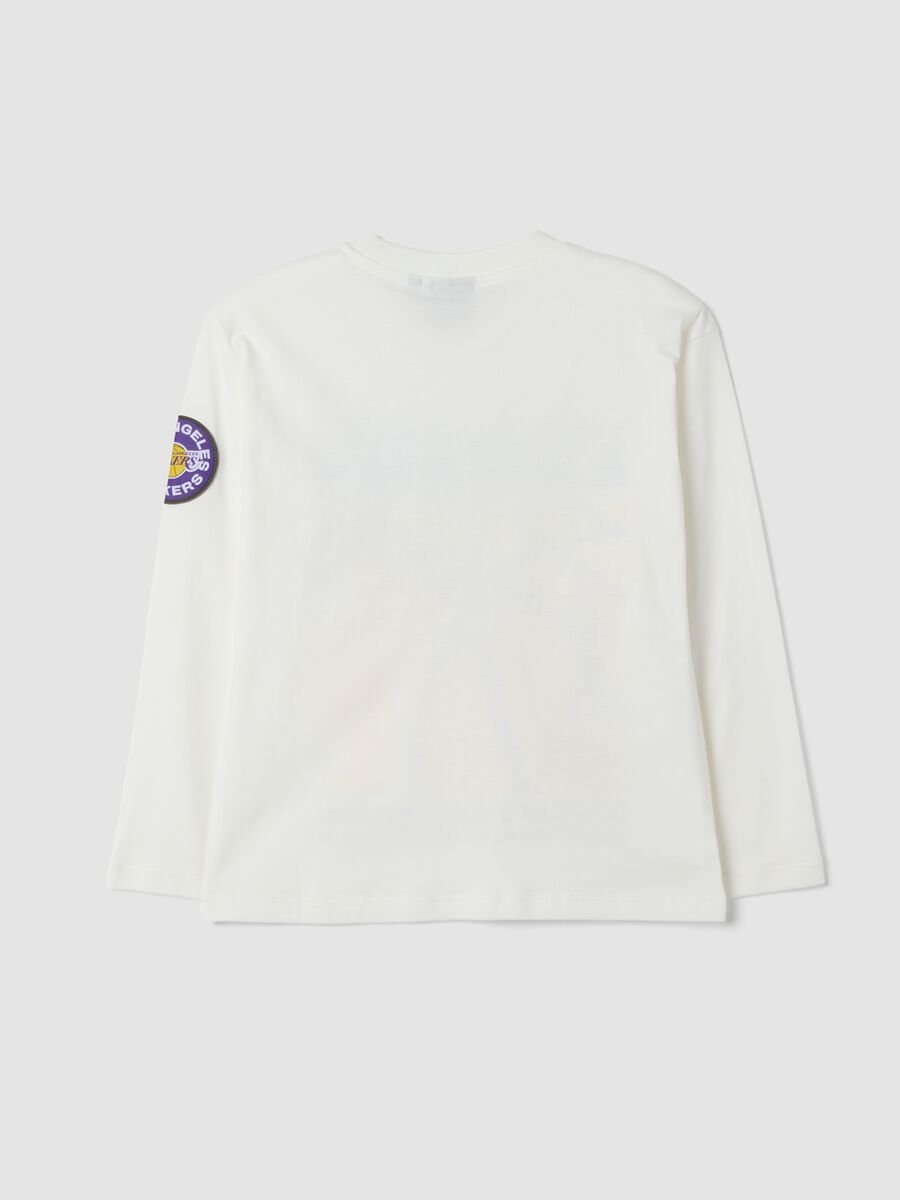 T-shirt bianca in puro cotone con stampa Lakers relaxed fit_1
