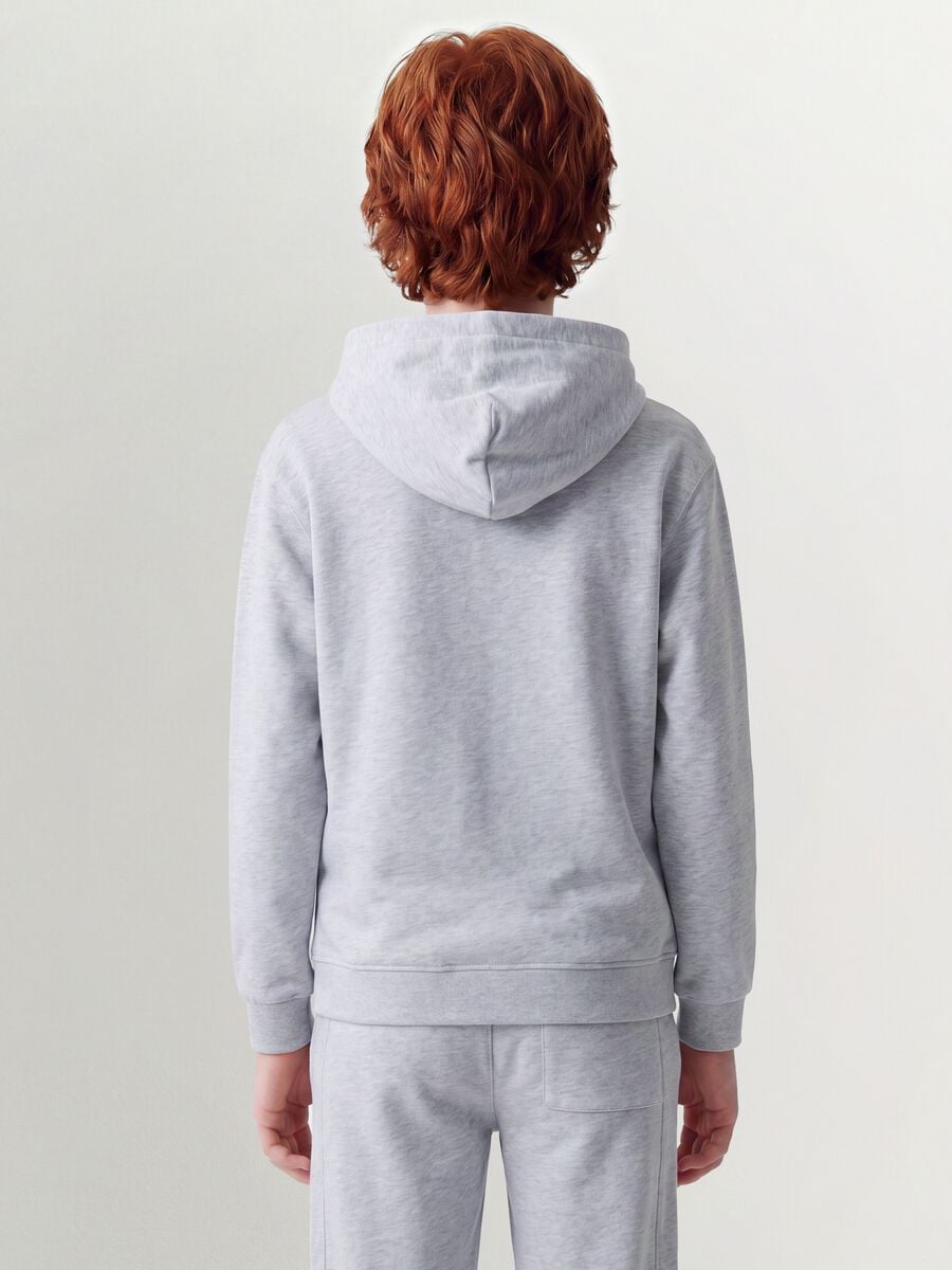 Grey hooded zip-up sweatshirt in pure organic cotton for boys, relaxed fit_3