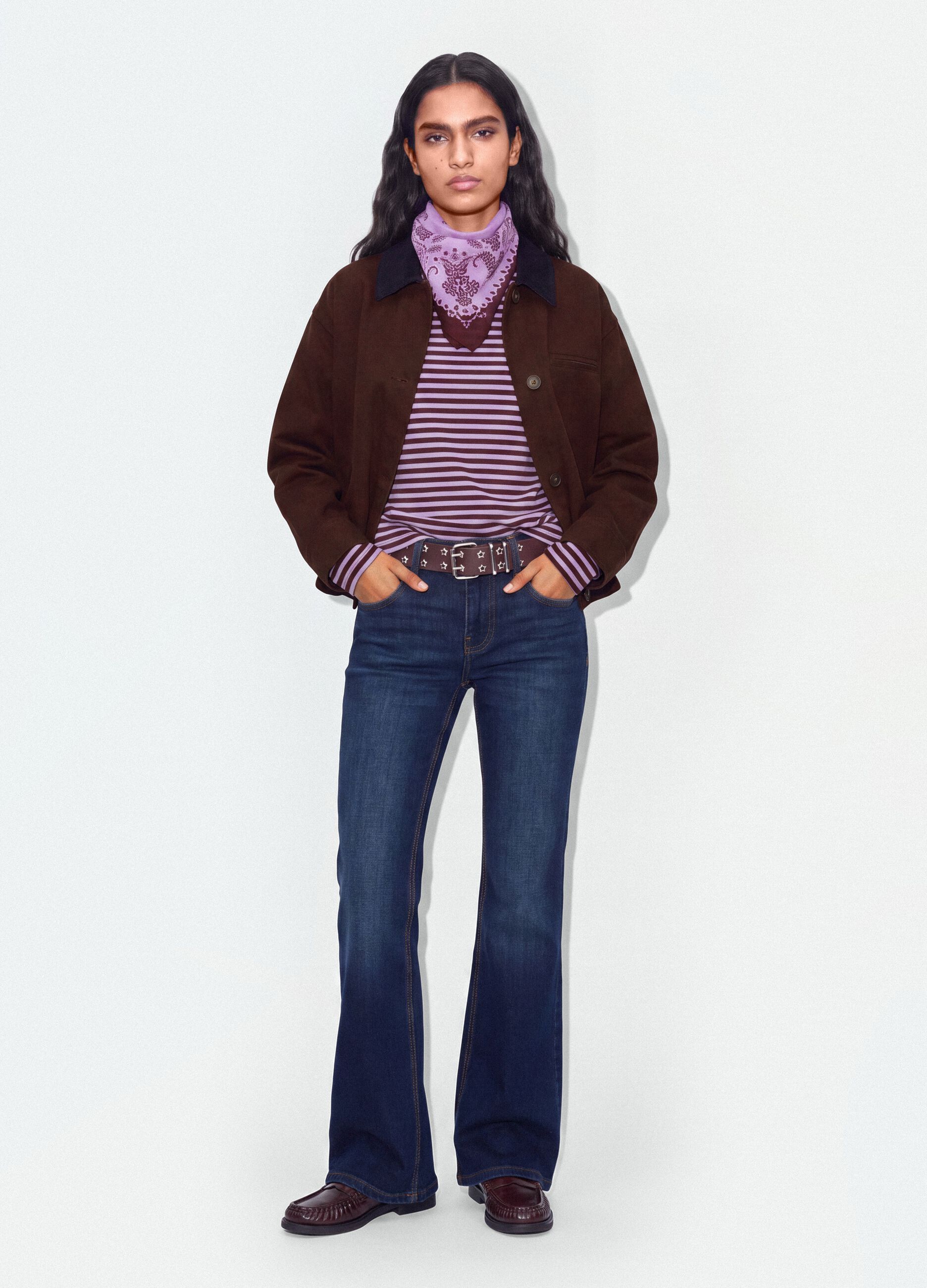Bomber marrone in puro cotone con colletto a contrasto regular fit