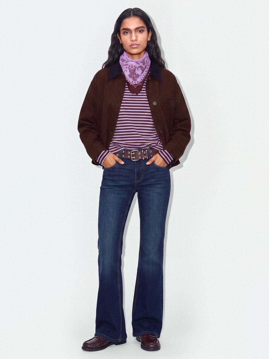 Bomber marrone in puro cotone con colletto a contrasto regular fit_1