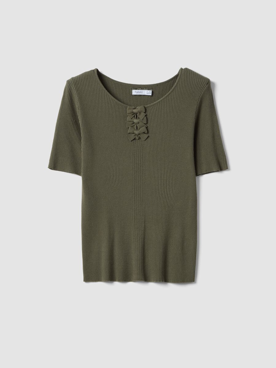 Regular fit green viscose blend T-shirt with bows_4