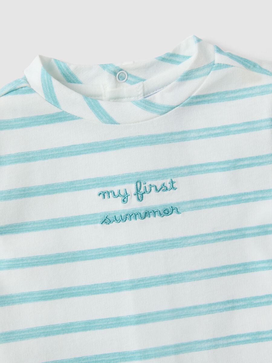 Pagliaccetto in puro cotone a righe multicolor da neonato con tasche_2