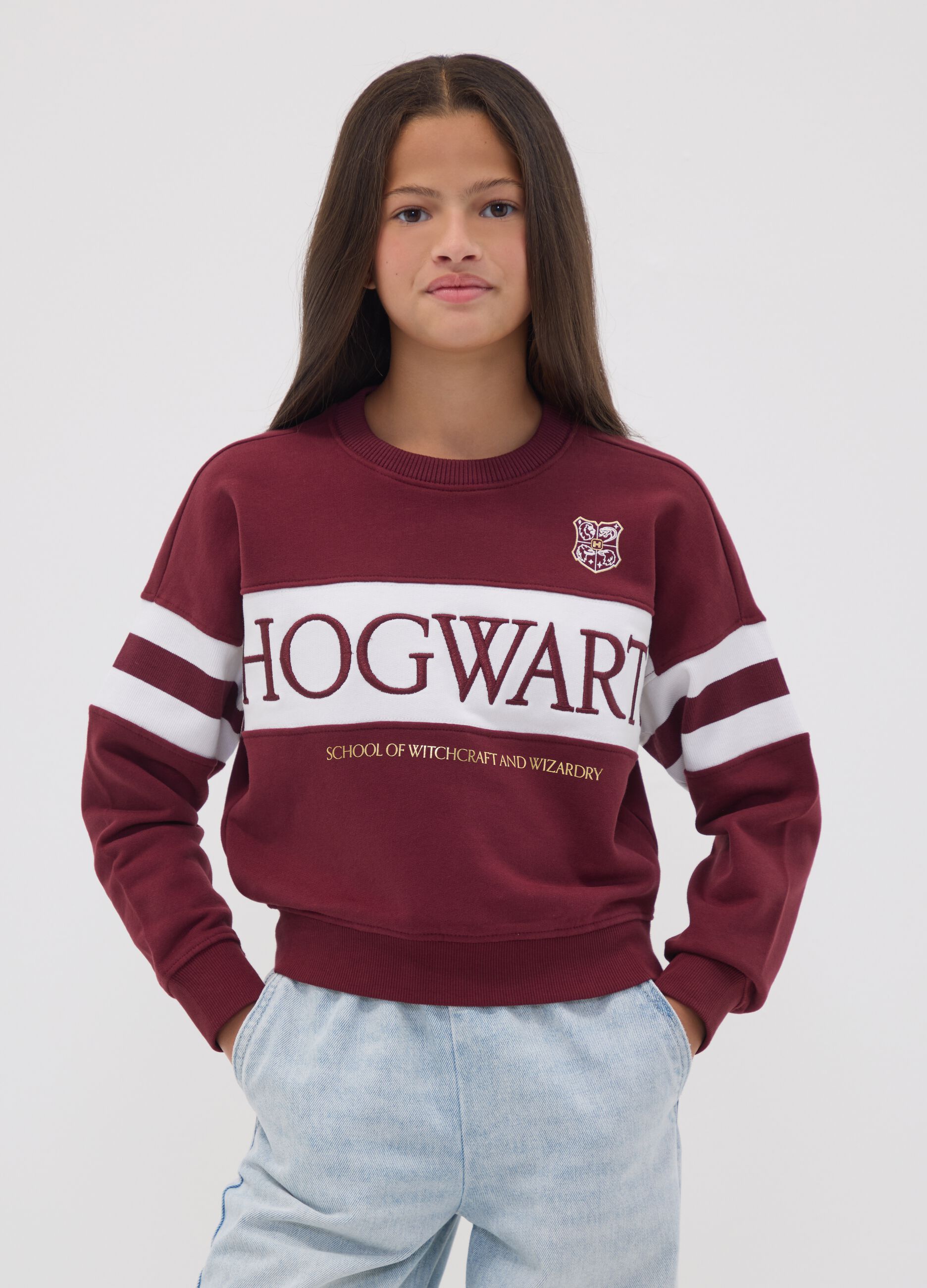 Red stretch-cotton sweatshirt with ribbed neckline, Harry Potter theme