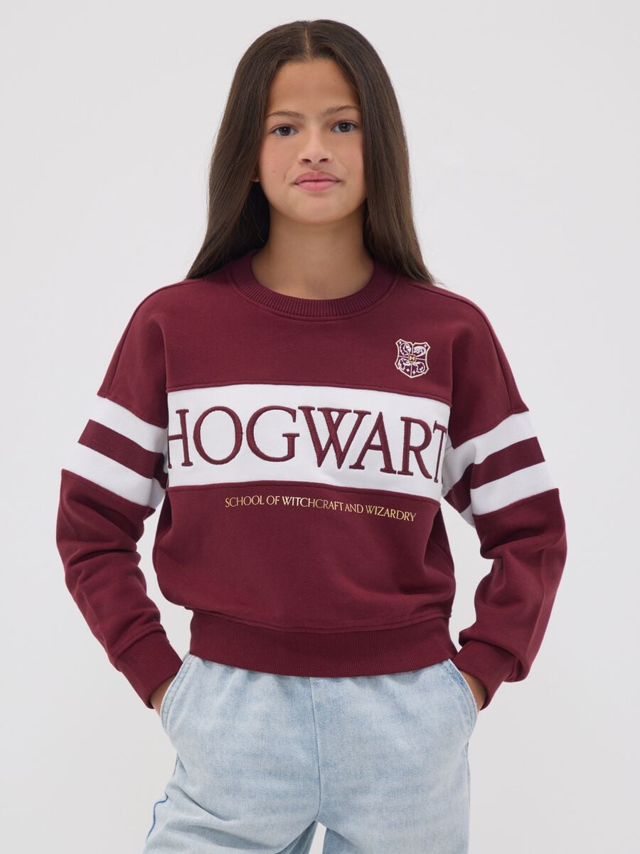Felpa rossa in cotone elasticizzato con collo a costine a tema Harry Potter_1