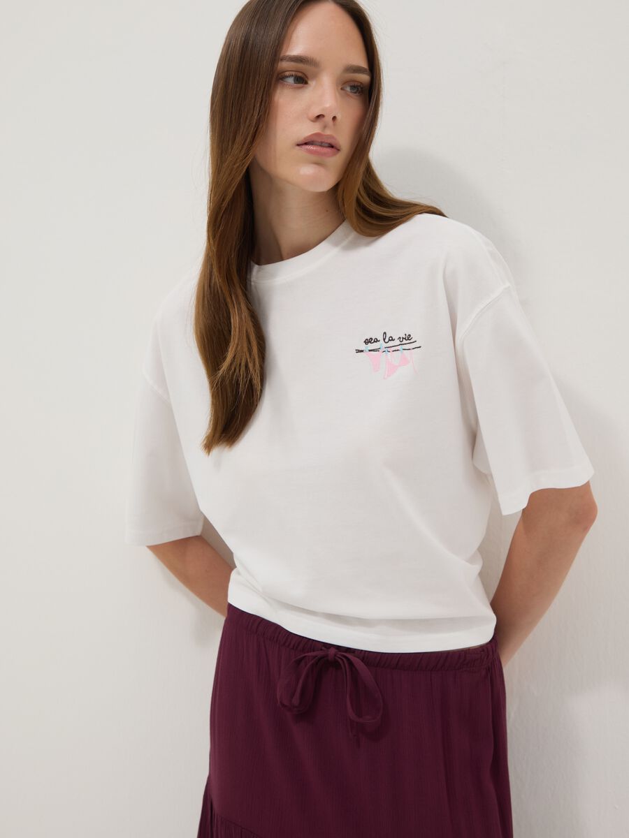 White pure cotton short-sleeve T-shirt_0