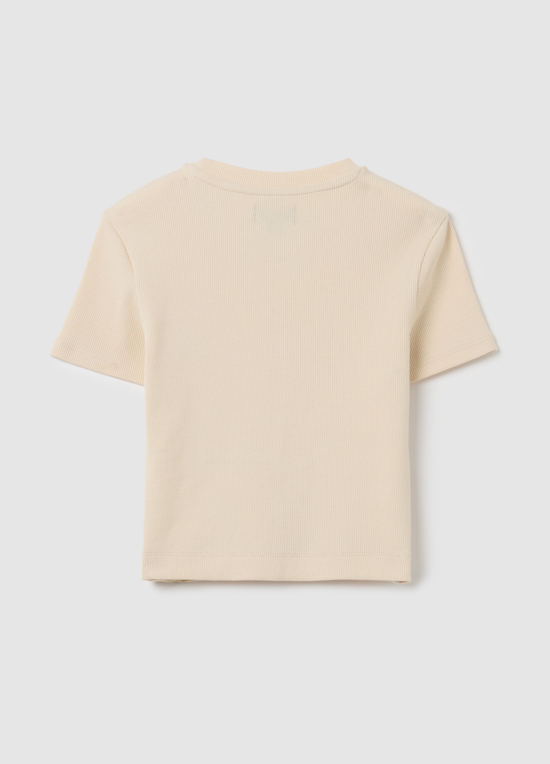 Girls' beige stretch cotton T-shirt