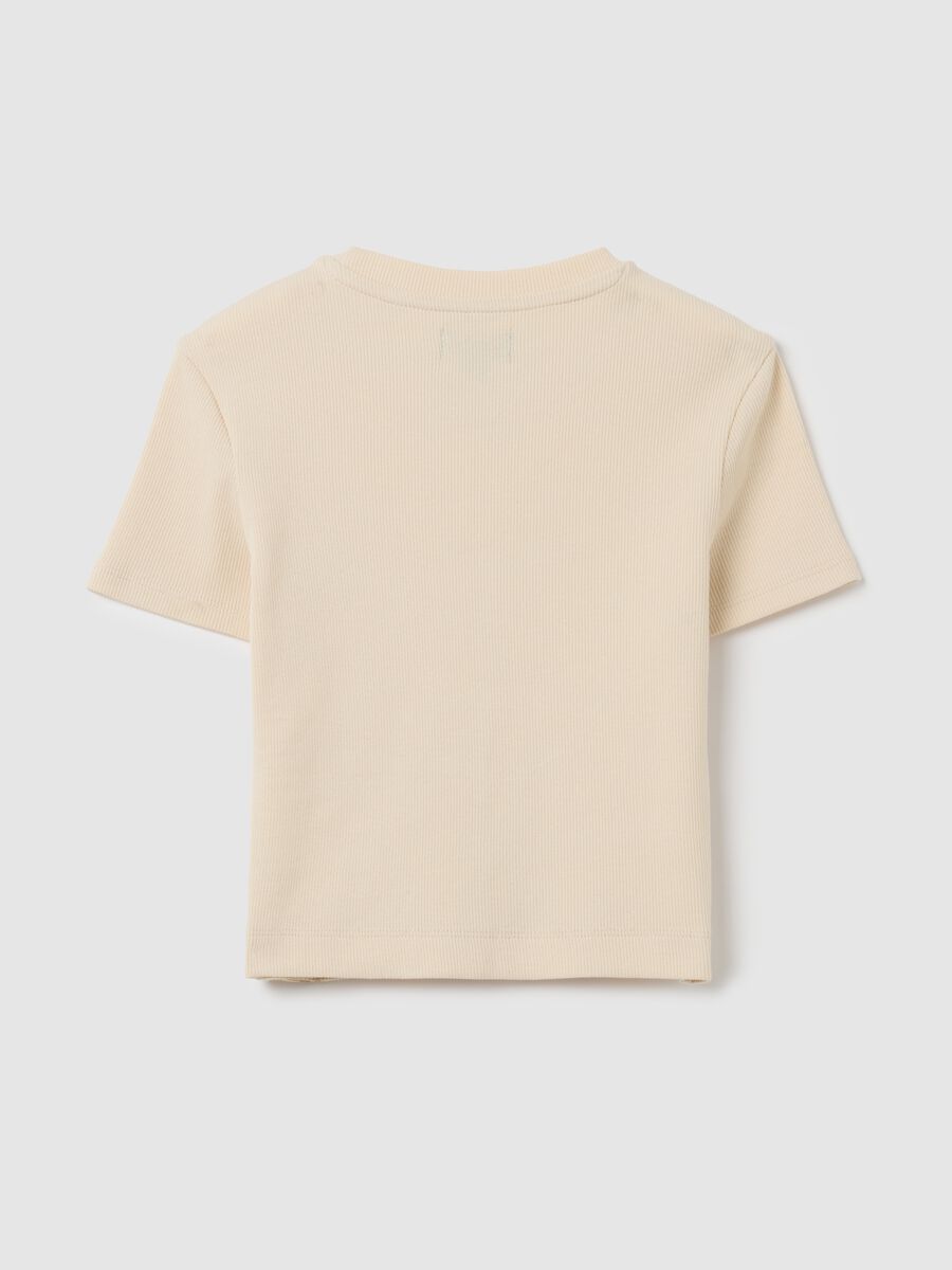 Girls' beige stretch cotton T-shirt_4