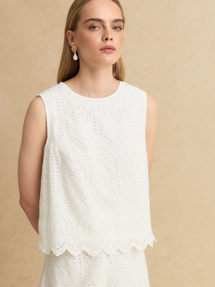 White pure cotton broderie anglaise blouse_0