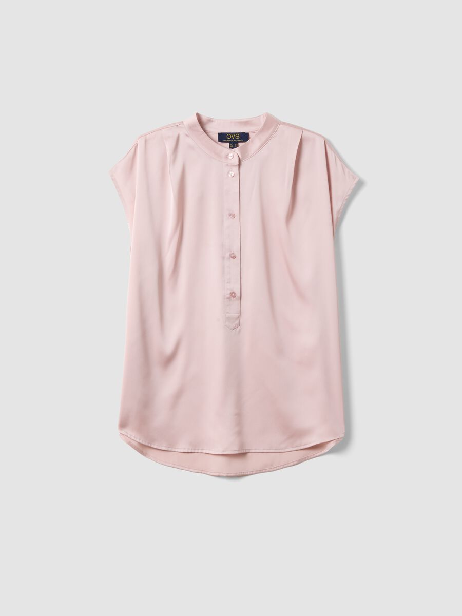 Blusa a maniche corte rosa regular fit con collo coreano_4