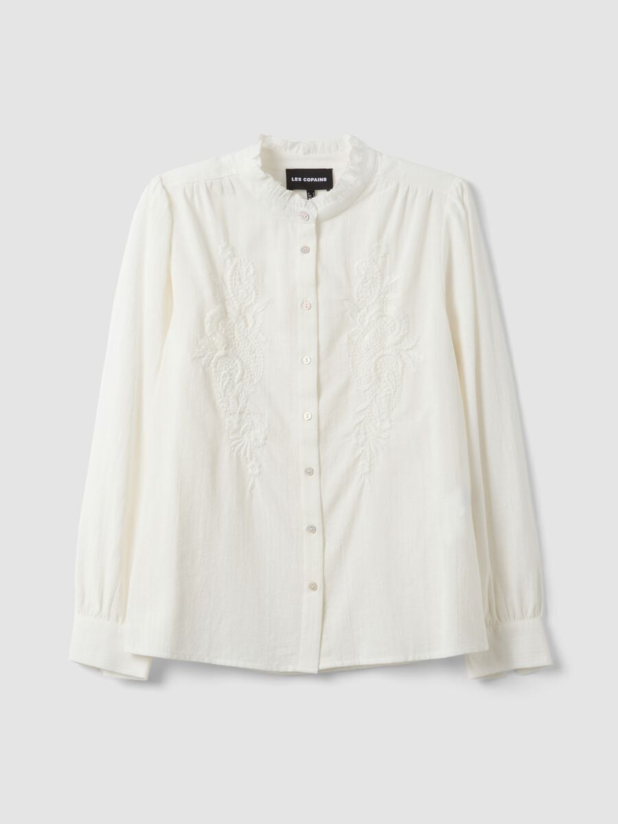 Camicia bianca in puro cotone con ricami_0