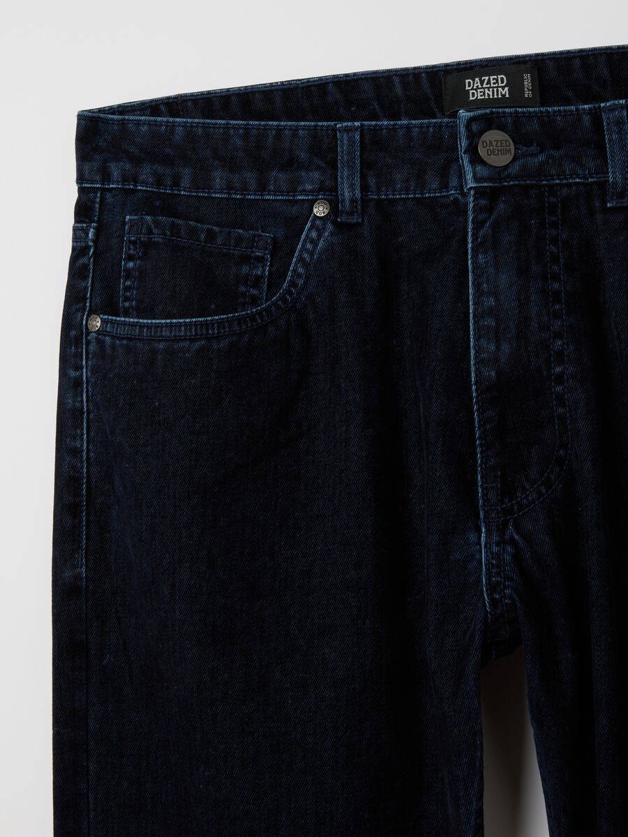 Pantaloni denim in puro cotone blu regular fit_1