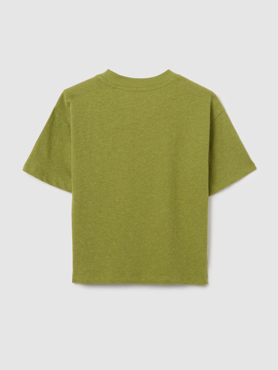 Green short-sleeved T-shirt in cotton and linen_1