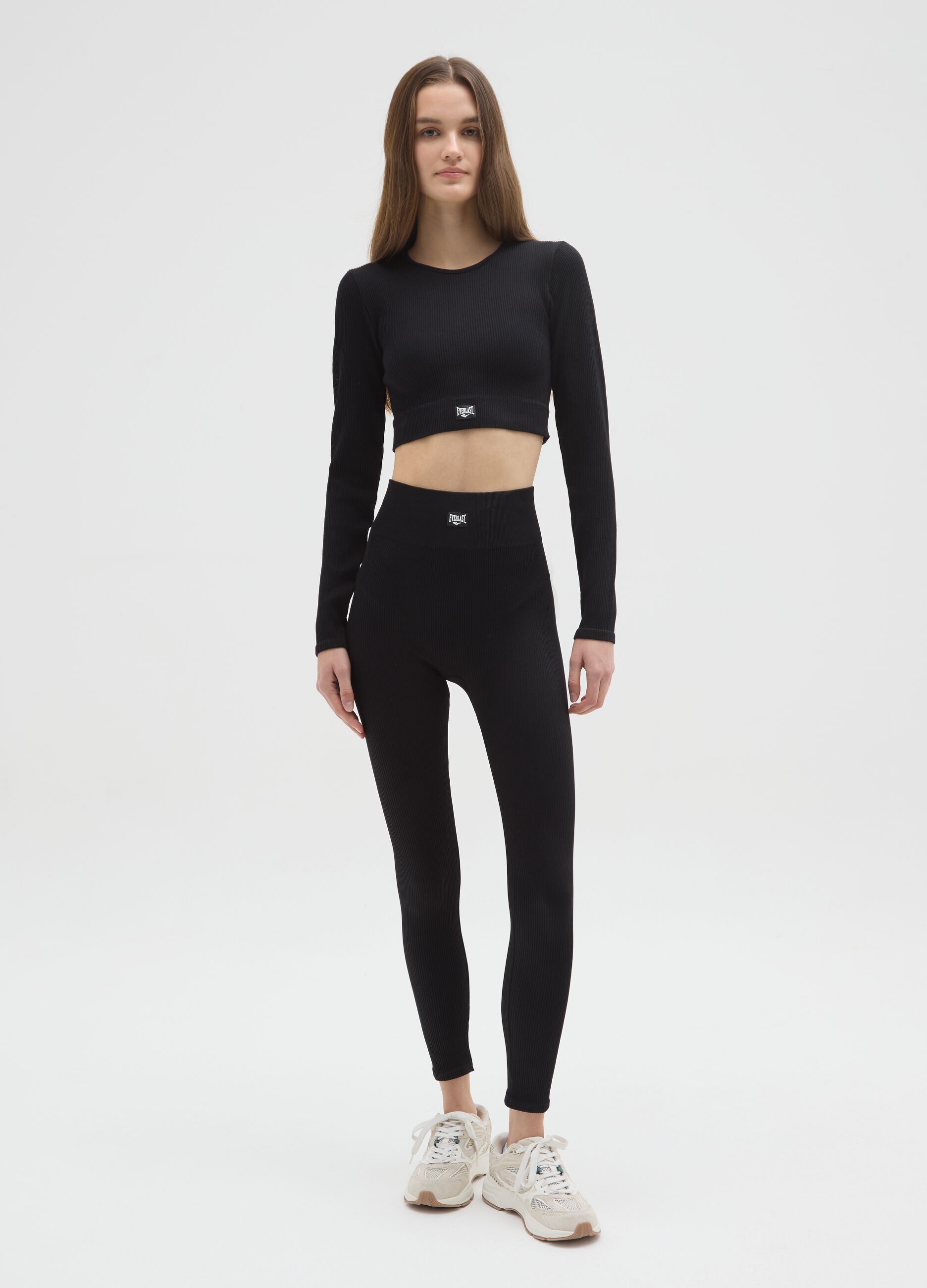 Leggings in tessuto elasticizzato neri regular fit