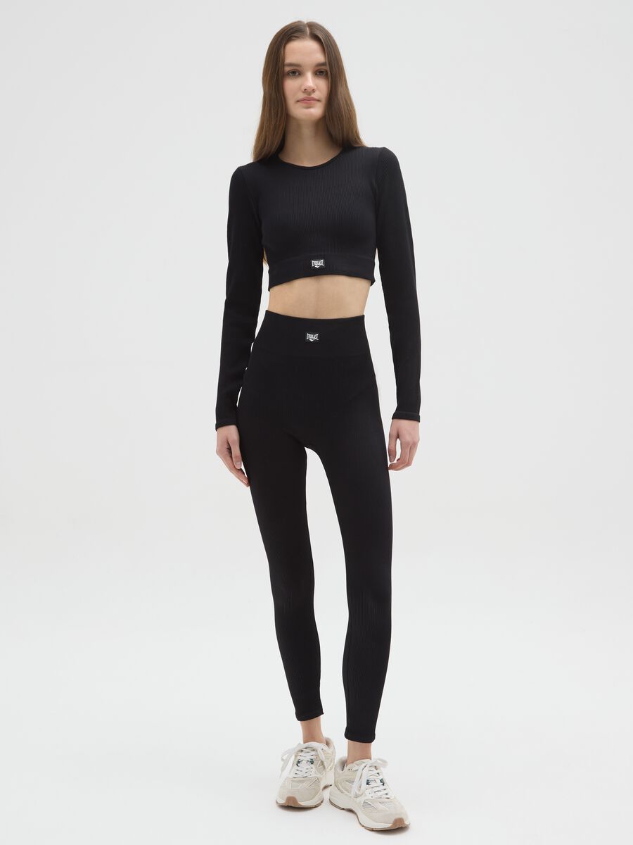 Leggings in tessuto elasticizzato neri regular fit_0