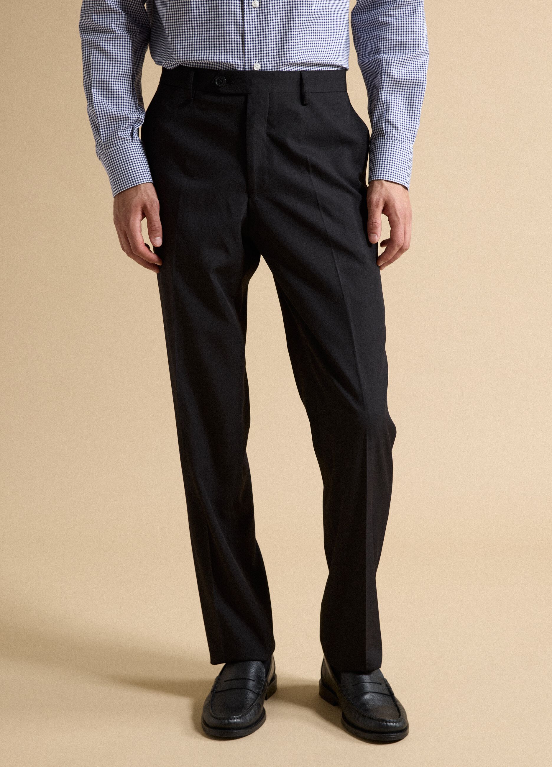 Black regular-fit formal trousers in stretch viscose