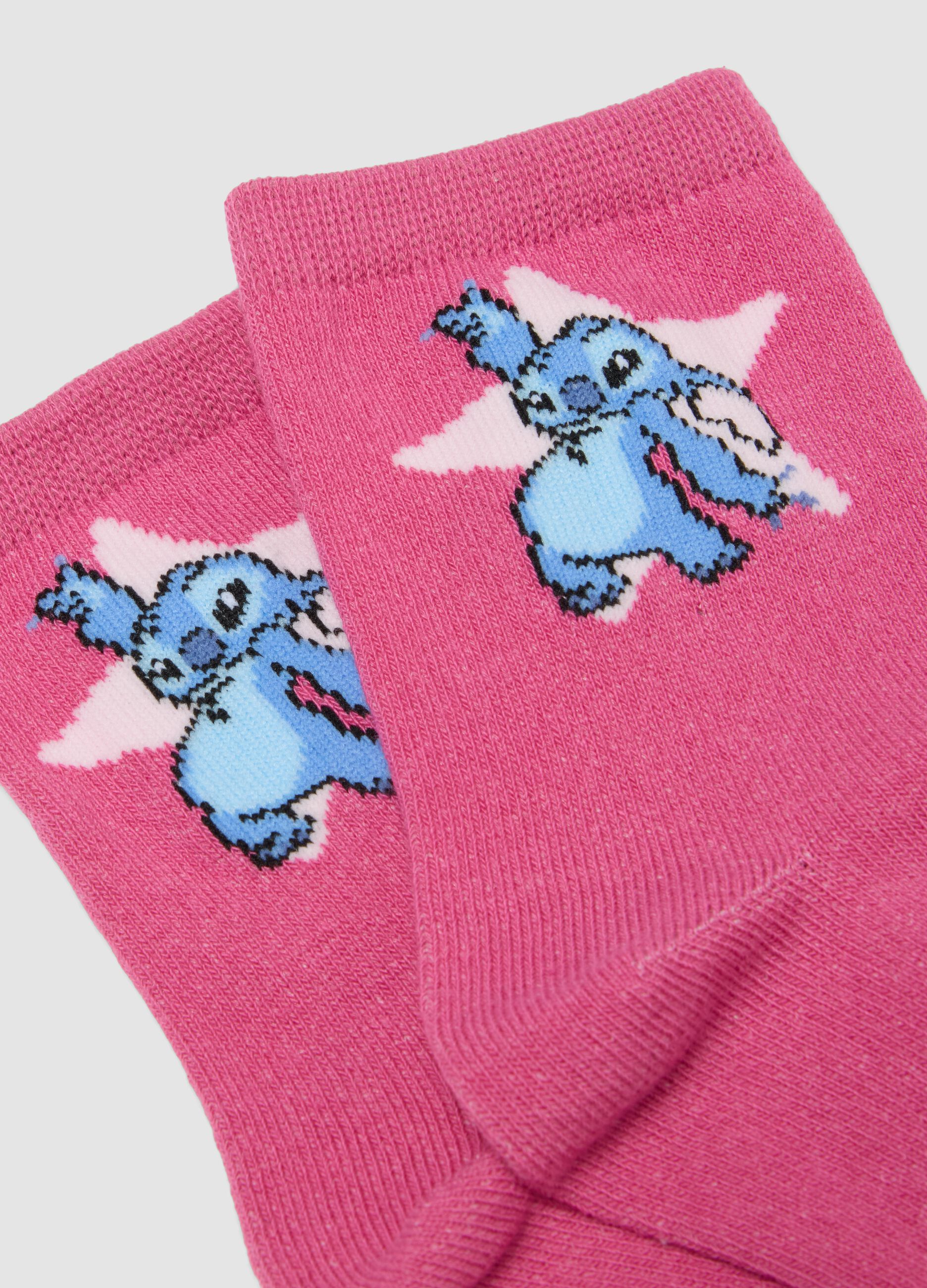 2-pack pink mid-calf socks in stretch organic cotton with Lilo & Stitch print