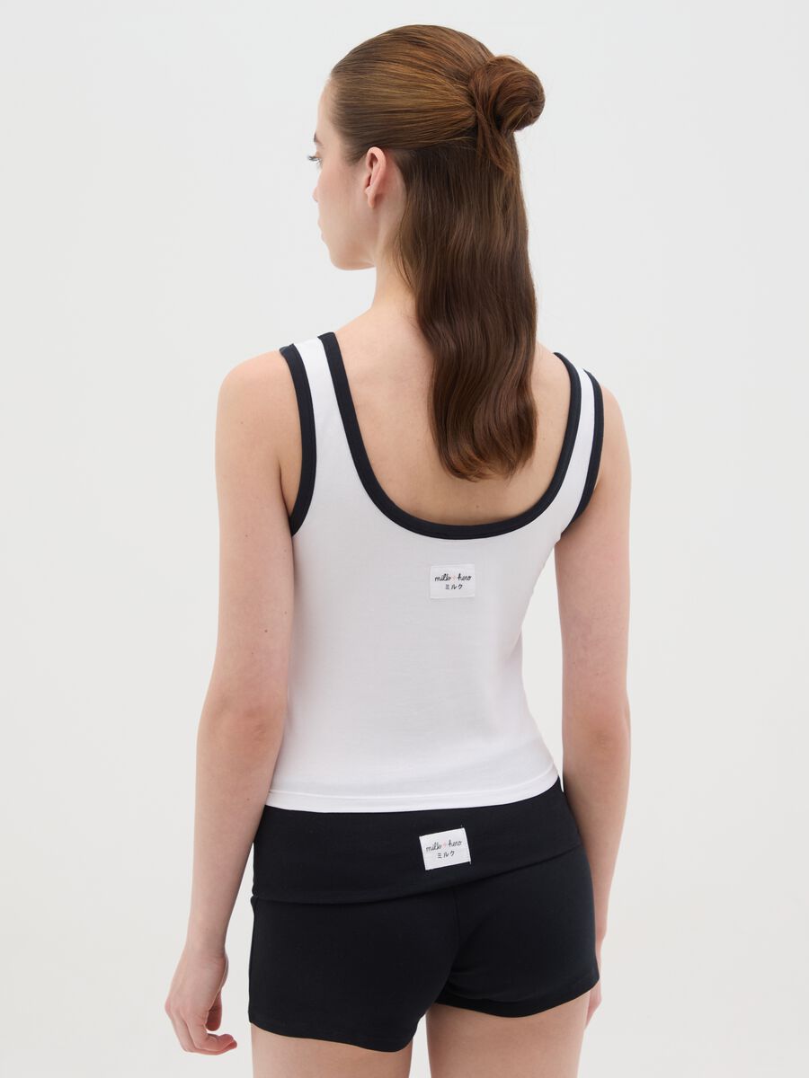 Black and white tank top in stretch cotton_3