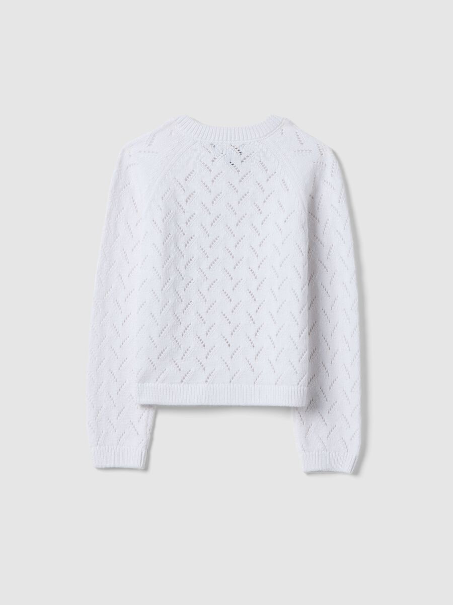 Cardigan in puro cotone bianco da bambina regular fit con bottone_1