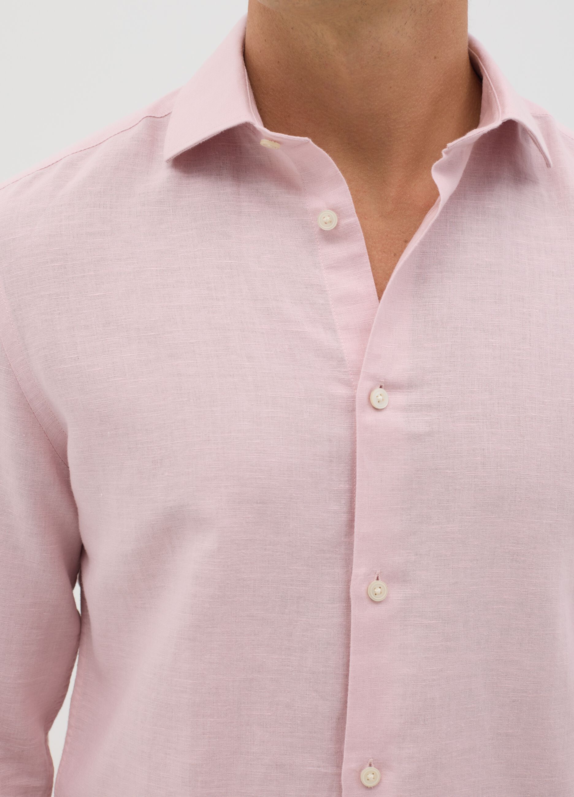 Camicia slim fit in lino e cotone rosa