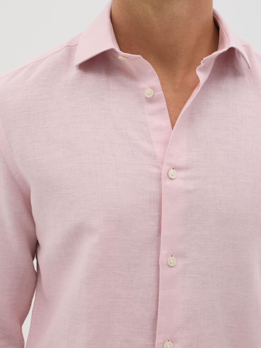 Pink slim-fit shirt in linen and cotton_3