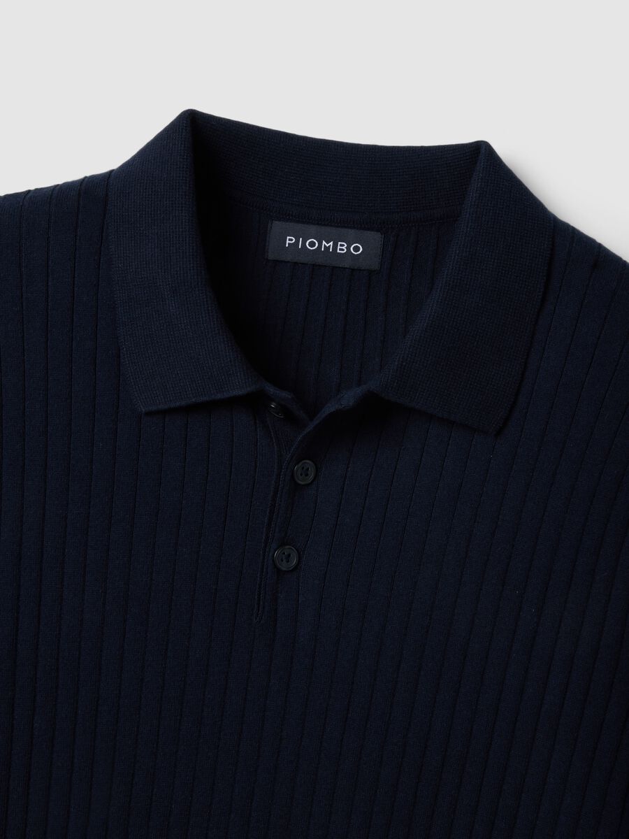 Blue striped regular fit short sleeve cotton polo shirt_5