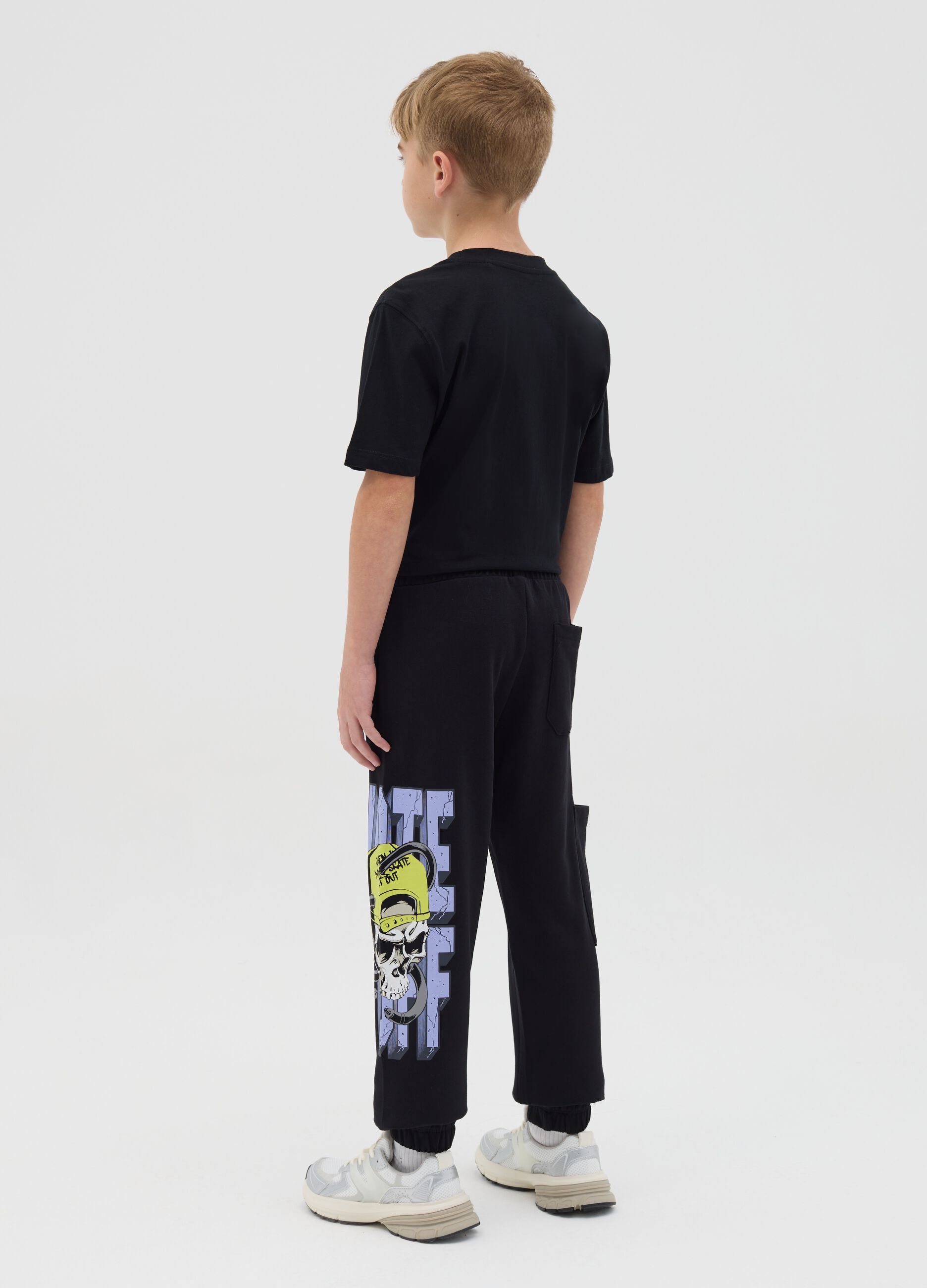 Cotton joggers with drawstring and print