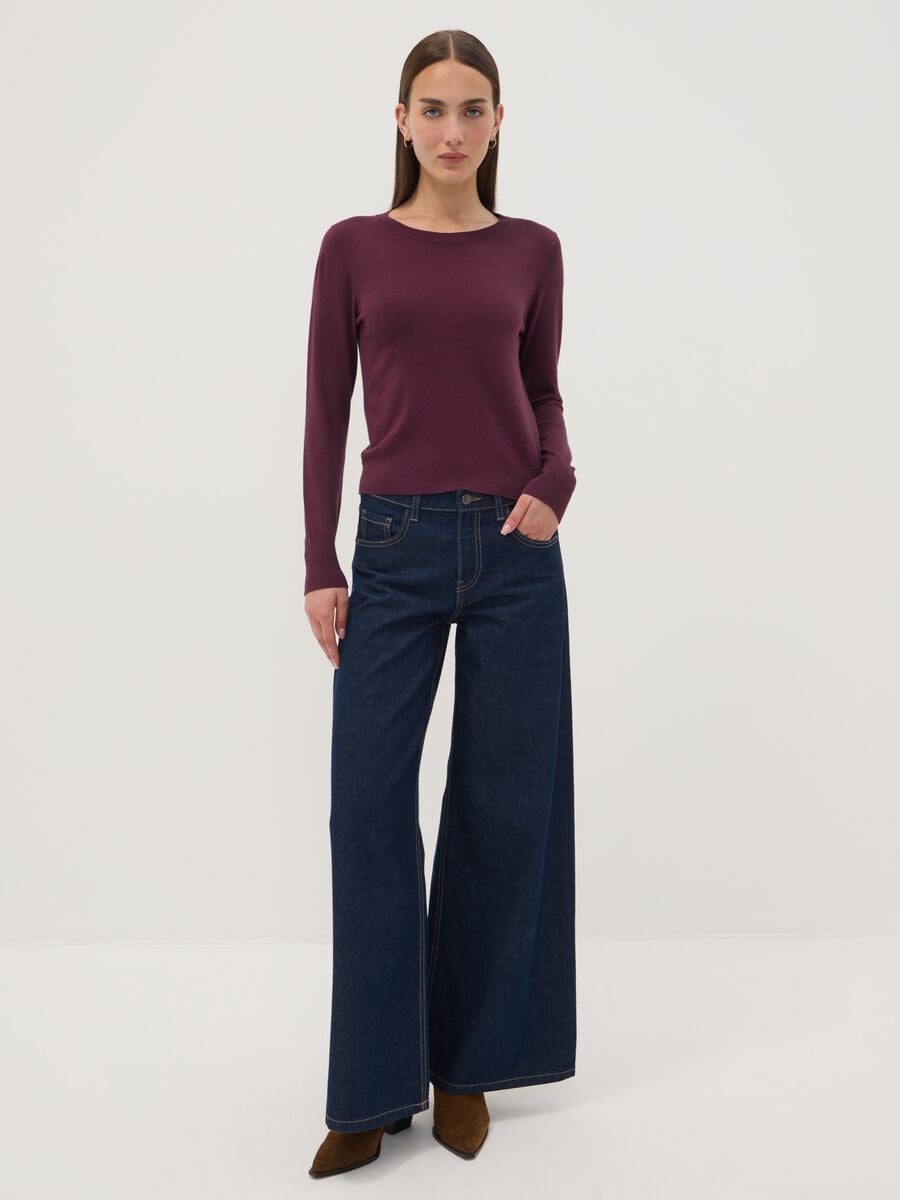 Maglia viola in misto viscosa a girocollo_1