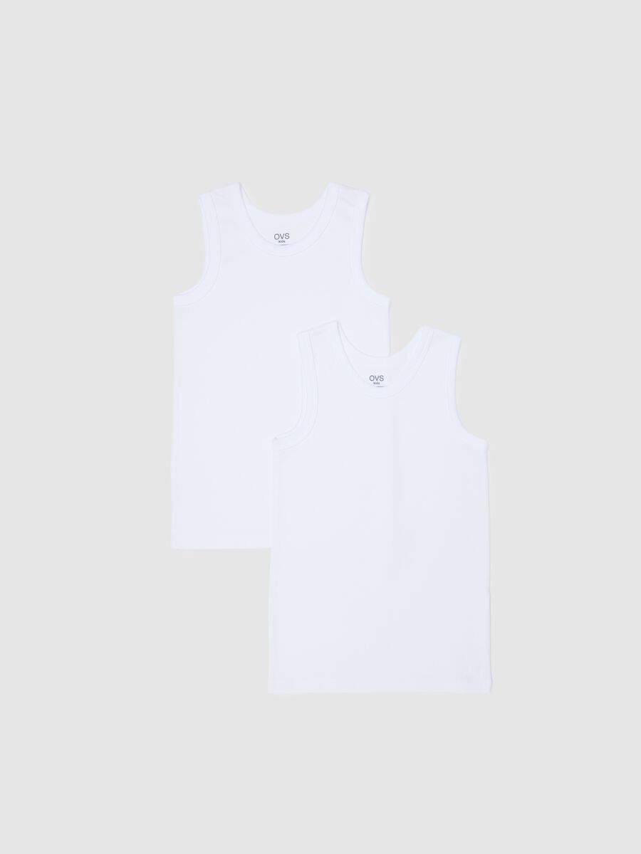 White cotton tank top twin pack for boys_0