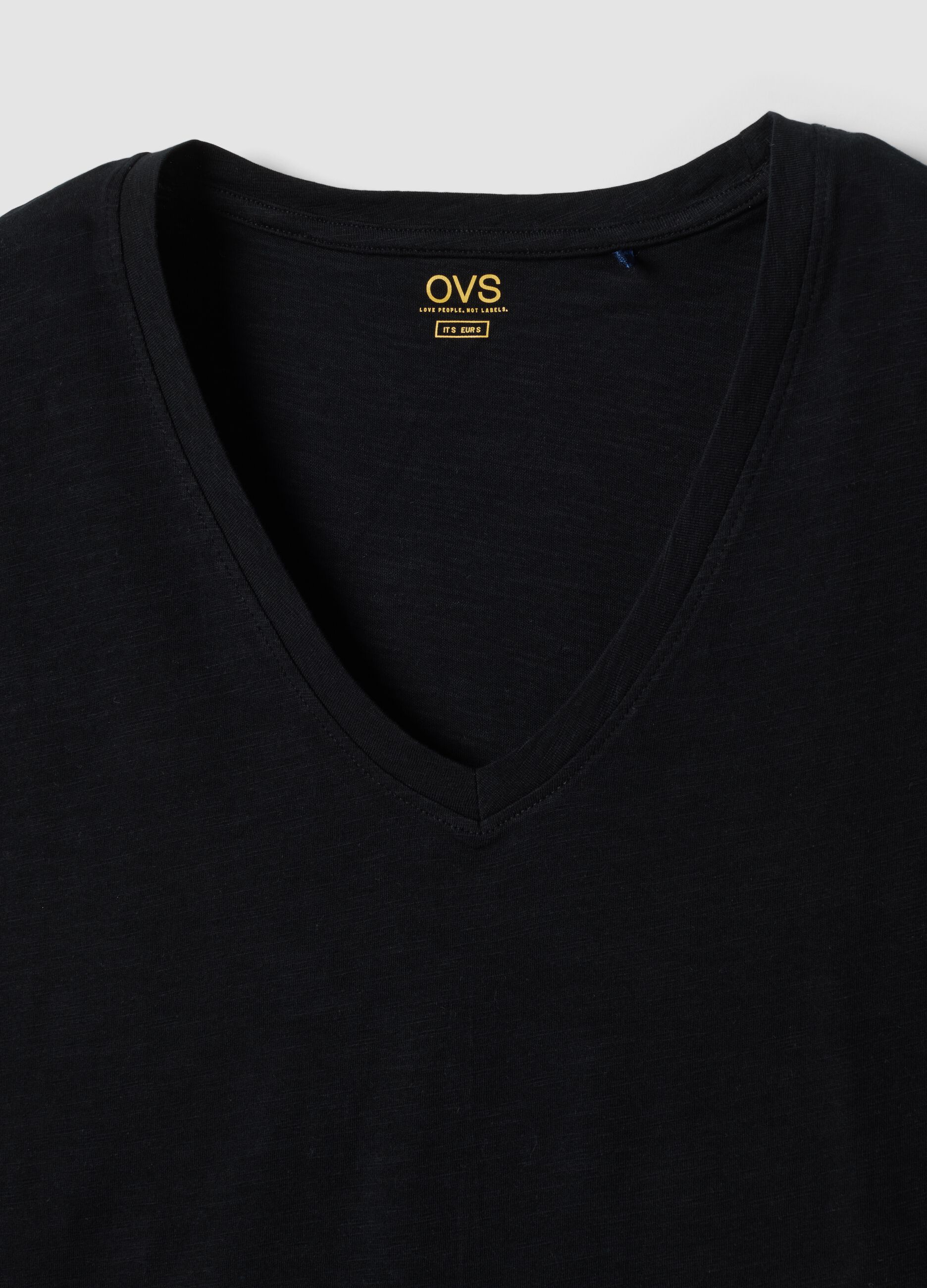 Blue pure cotton V-neck T-shirt