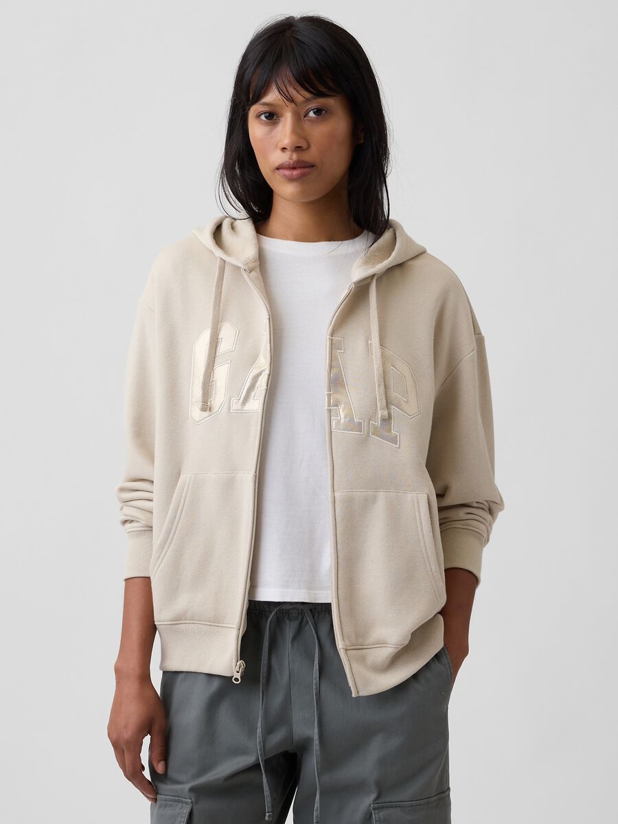 Beige cotton-blend hooded sweatshirt with GAP logo_0