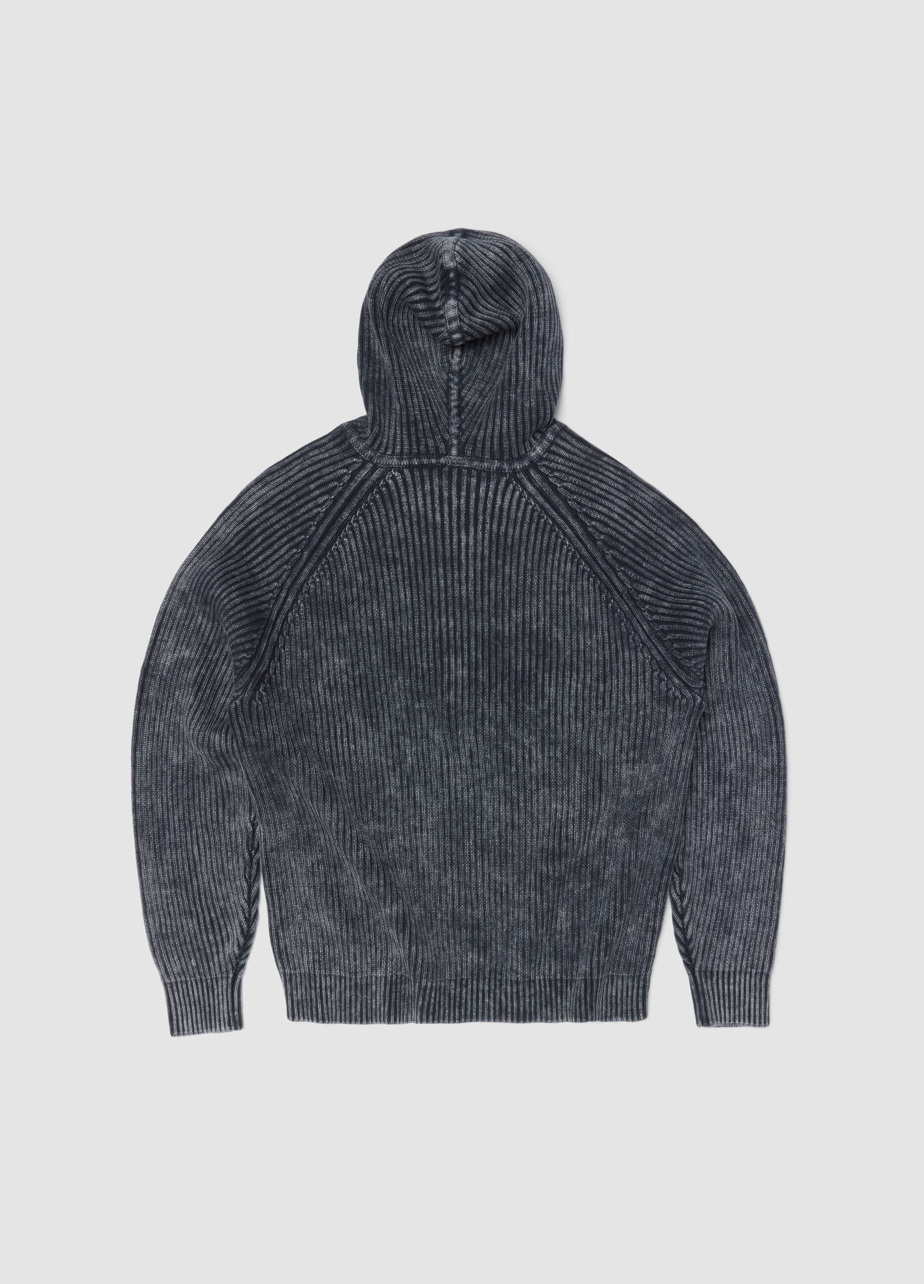 Vintage Grey Ribbed Knit Hoodie